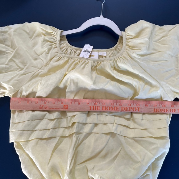 Yellow Loose Billowy Fit Elastic Hems Short-sleeve Blouse - Picture 6 of 8